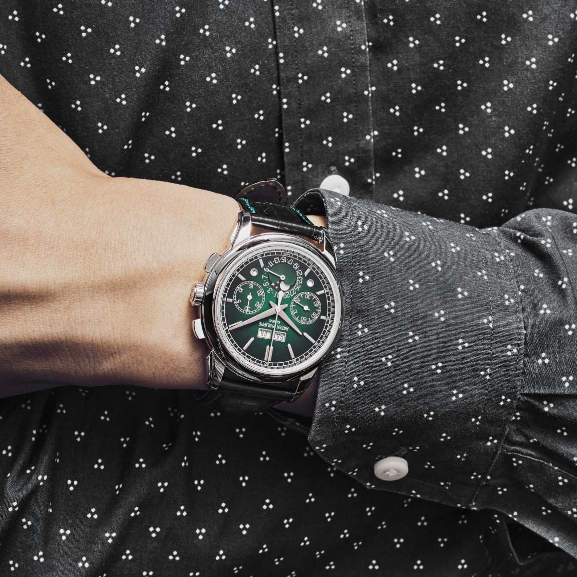 Relógio Perpetual Calendar Chronograph Platinum Green Diall - Acompanha Caixa e Certificado